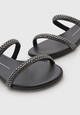 Rasteira Feminina Moleca Tiras Strass Preta