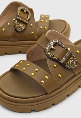 Rasteira Feminina Moleca Tiras Studs Verde