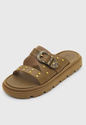Rasteira Feminina Moleca Tiras Studs Verde