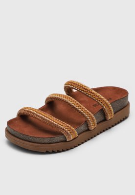 Rasteira Flat Moleca Tiras Tressê Caramelo