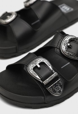 Rasteira Moleca Fivelas Preto