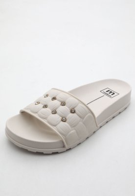 Rasteira Slide Feminina Moleca Slide Strass Bege