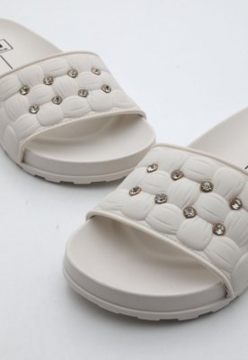 Rasteira Slide Feminina Moleca Slide Strass Bege