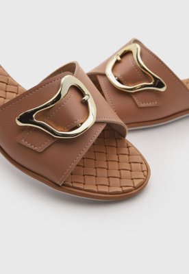 Rasteira Slide Moleca Detalhe Metálico Nude