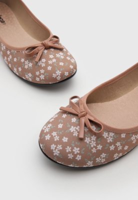 Sapatilha Moleca Floral Laço Rosa