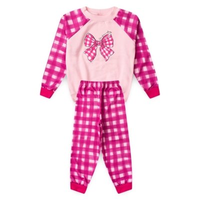 Conjunto Inverno Menina Rosa Blusão Raglan e Calça em Moletom Laço Xadrez