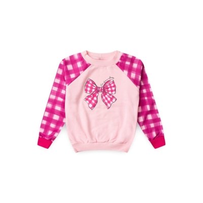 Conjunto Inverno Menina Rosa Blusão Raglan e Calça em Moletom Laço Xadrez