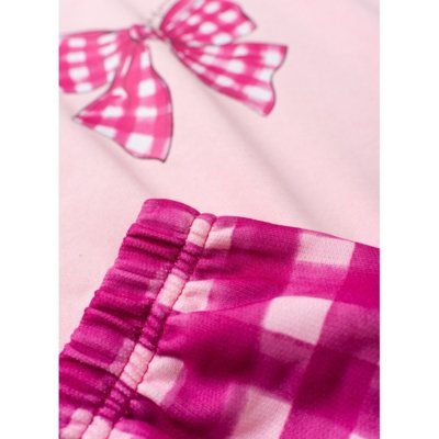Conjunto Inverno Menina Rosa Blusão Raglan e Calça em Moletom Laço Xadrez