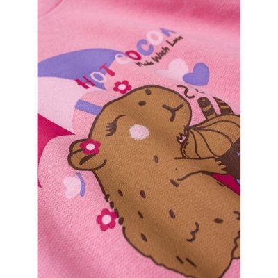 Conjunto Inverno Menina Rosa Blusão com Capuz e Calça em Moletom Capivara