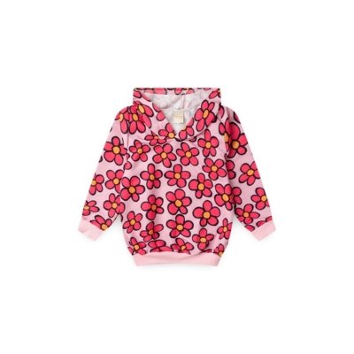 Conjunto Inverno Menina Rosa Blusão com Capuz e Calça em Moletom Margaridas