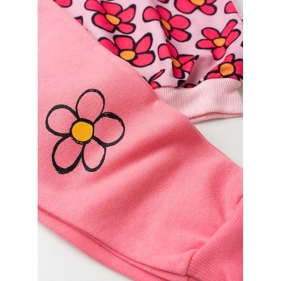 Conjunto Inverno Menina Rosa Blusão com Capuz e Calça em Moletom Margaridas