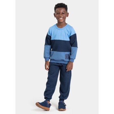 Conjunto Inverno Menino Azul Blusão com Recortes e Calça em Moletom Style MLK