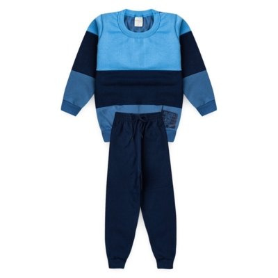 Conjunto Inverno Menino Azul Blusão com Recortes e Calça em Moletom Style MLK