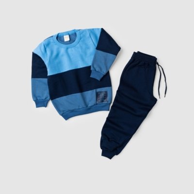Conjunto Inverno Menino Azul Blusão com Recortes e Calça em Moletom Style MLK