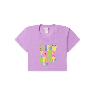 Conjunto Verão Menina Lilás Cropped Over e Shorts com Filete e Laço