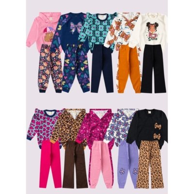 Kit Sortido 16 Peças de Roupas Infantis Menina Inverno - 8 Conjuntos