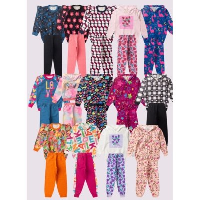 Kit Sortido 16 Peças de Roupas Infantis Menina Inverno - 8 Conjuntos
