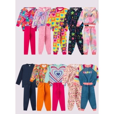 Kit Sortido 16 Peças de Roupas Infantis Menina Inverno - 8 Conjuntos