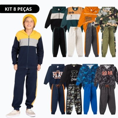 Kit Sortido 8 Peças de Roupas Infantis Menino Inverno - 4 Conjuntos