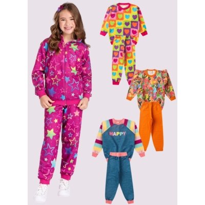Kit Sortido Molekada 6 Peças de Roupas Infantis Menina Inverno Multicolorido - 3 Conjuntos