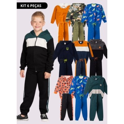 Kit Sortido Molekada 6 Peças de Roupas Infantis Menino Inverno Multicolorido- 3 Conjuntos