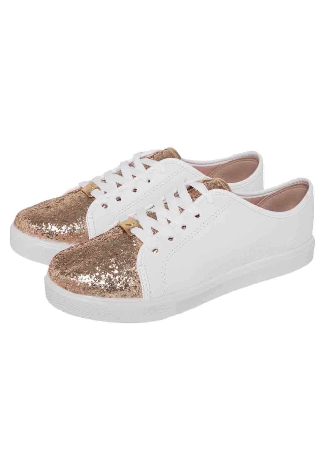 Tenis fashion moleca branco com glitter