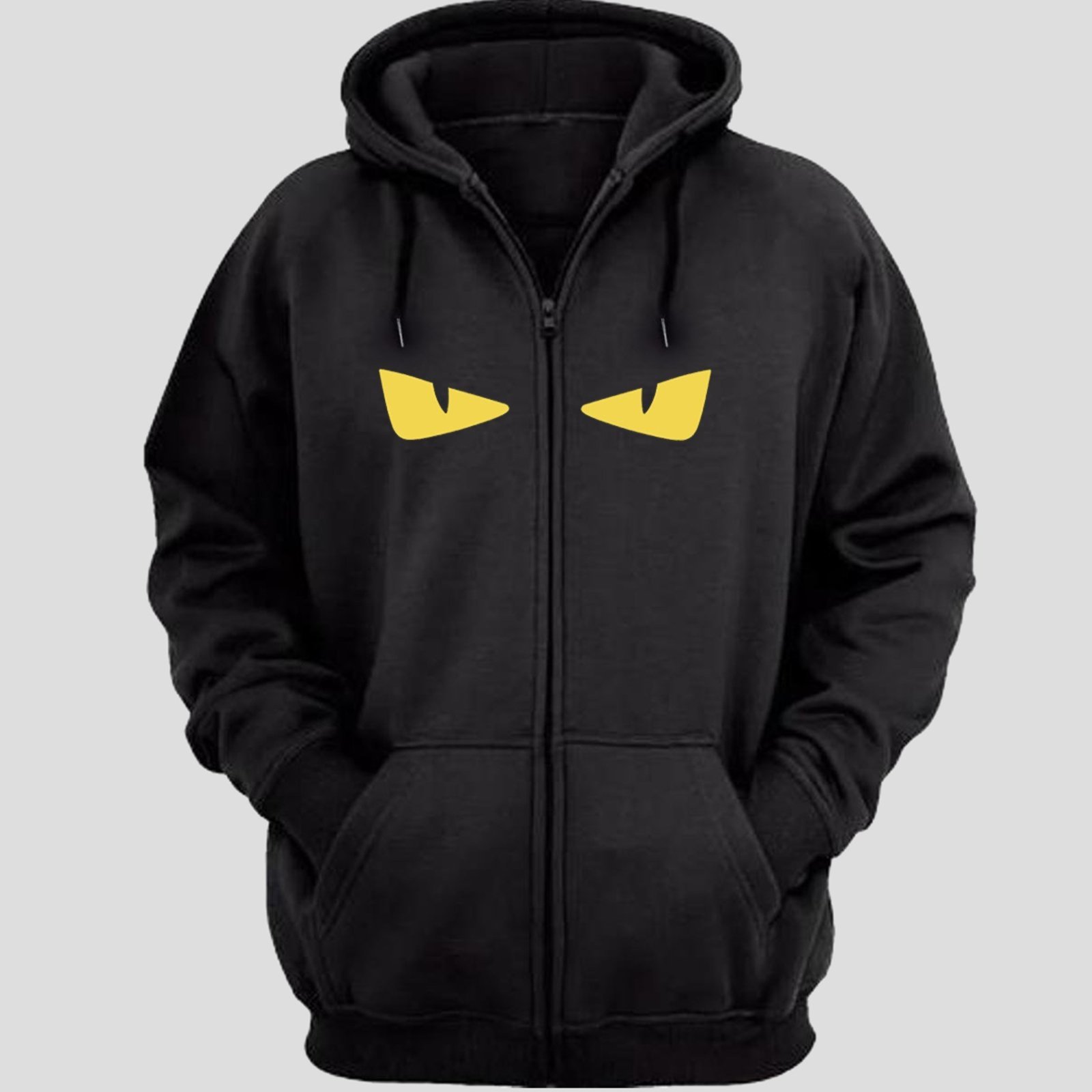 Blusão Moletom anime com ziper Moleton Canguru Feminino Casaco Aberto  estampa Masculino Blusa de Frio Mooboo Preto Algodão estampa olhos amarelo  - Faz a Boa!