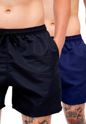 Kit 2 Shorts Tactel Premium Bermudas Moda Praia tectel Azul marinho e Preto