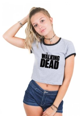 Cropped Com Viés Morena Deluxe TWD Cinza / Preto Menor preço em Cropped Com Viés Morena Deluxe TWD Cinza / Preto