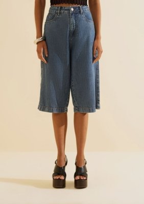Bermuda Jeans Reta Índigo - Azul