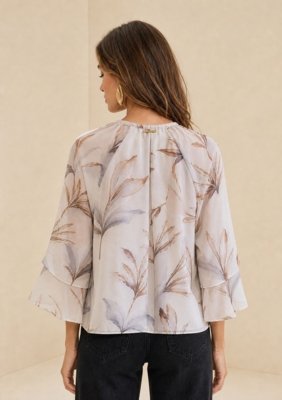 Blusa Decote V Flora - Azul