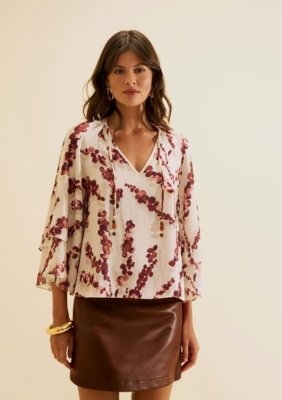 Blusa Decote V Flora - Bege