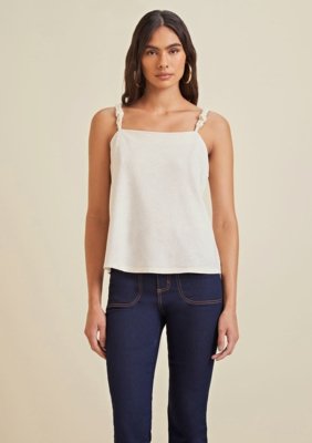 Blusa Morena Rosa Decote Reto Alça Detalhe Alça Bege