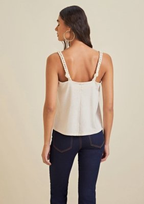 Blusa Morena Rosa Decote Reto Alça Detalhe Alça Bege