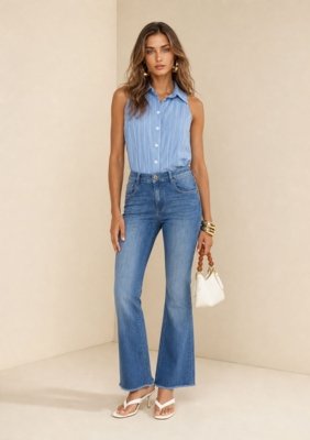 Calça Boot Cut Média - Azul