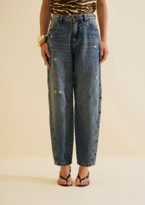 Calca Jeans Cenoura Favo - Azul