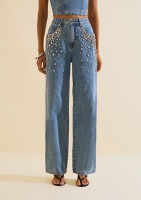 Calca Jeans Wide Cintila - Azul
