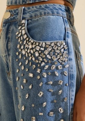 Calca Jeans Wide Cintila - Azul