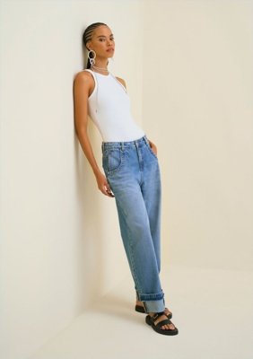 Calça Morena Rosa Cenoura Alta - Azul