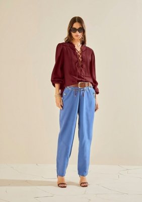 Calça Morena Rosa Cenoura Alta - Azul