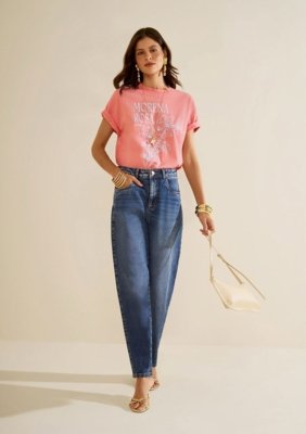 Calça Morena Rosa Mom Alta - Azul
