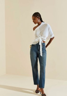 Calça Morena Rosa Mom Alta Azul