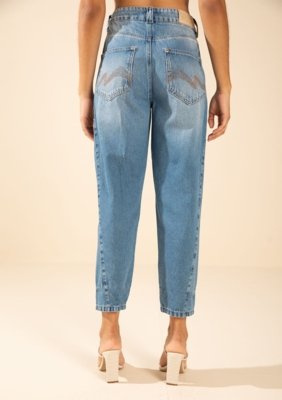 Calça Morena Rosa Mom Alta Azul