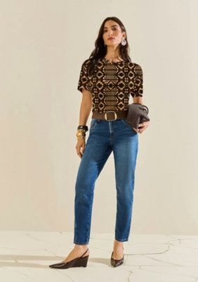 Calça Morena Rosa Mom Média Azul