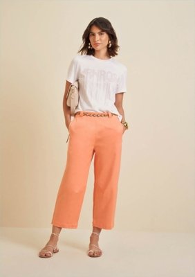 Calça Morena Rosa Pantacourt Cós Alto Com Cinto Rosa