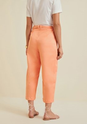 Calça Morena Rosa Pantacourt Cós Alto Com Cinto Rosa