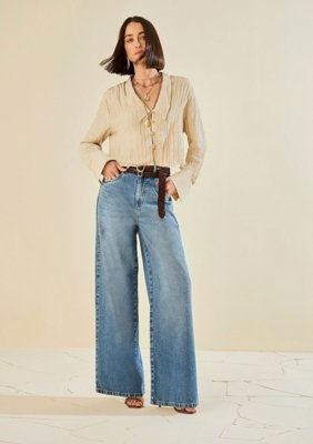 Calça Morena Rosa Pantalona Alta - Azul