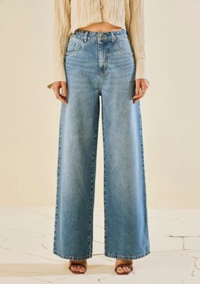 Calça Morena Rosa Pantalona Alta - Azul