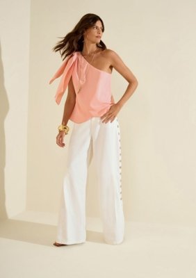 Calça Morena Rosa Pantalona Alta - Off-white