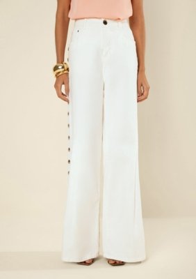 Calça Morena Rosa Pantalona Alta - Off-white